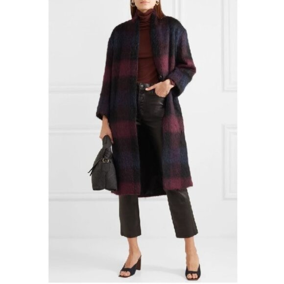 VINCE Brushed Plaid Wool Blend Long Coat - Picture 2 of 9